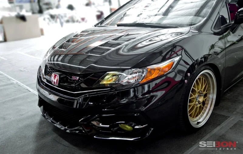 Seibon 14-15 Honda Civic 2dr TS-Style Carbon Fiber Hood - Back View