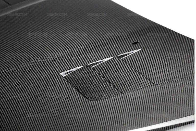 Seibon 15-16 Ford Focus TS-Style Gloss Finish Carbon Fiber Hood - Installation View