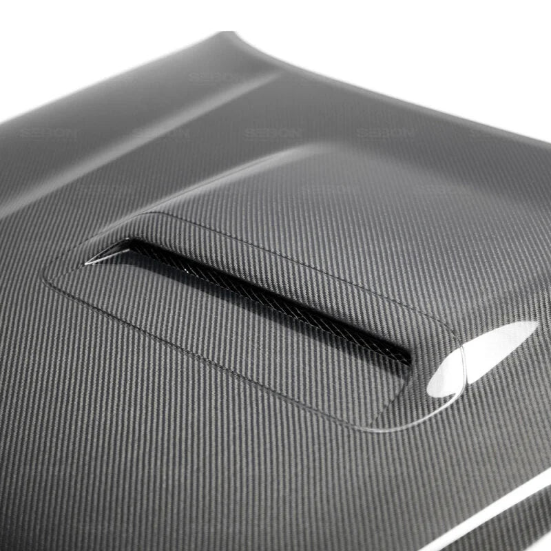 Seibon 16-19 Toyota 4Runner TR Carbon Fiber Hood - Back View