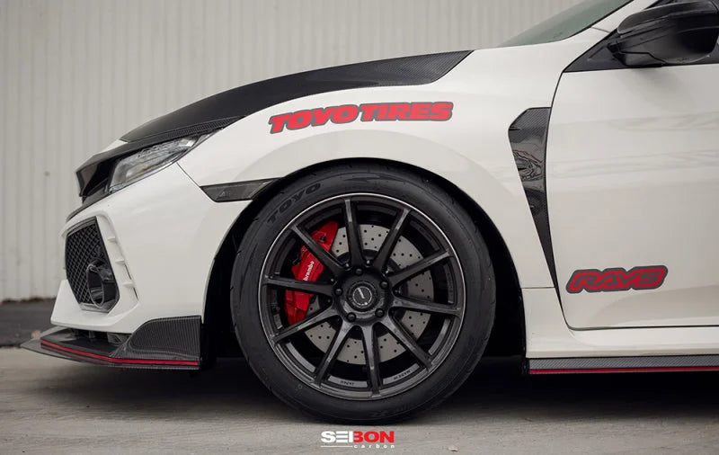 Seibon 17-18 Honda Civic Type-R Carbon Fiber Fender Ducts (Pair) - Back View