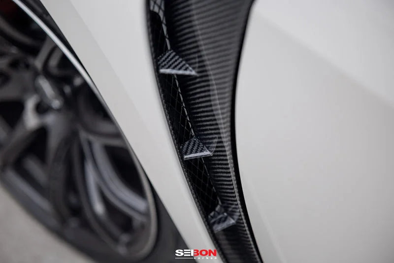 Seibon 17-18 Honda Civic Type-R Carbon Fiber Fender Ducts (Pair) - Installation View