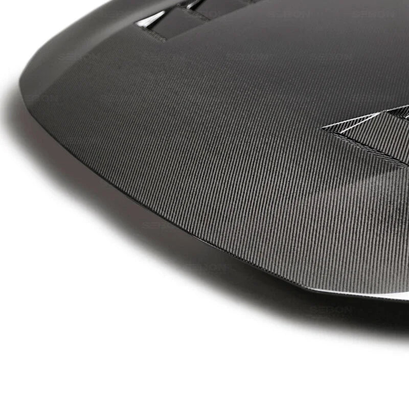Seibon 19-20 Toyota Corolla Hatchback TS-Style Carbon Fiber Hood - Back View