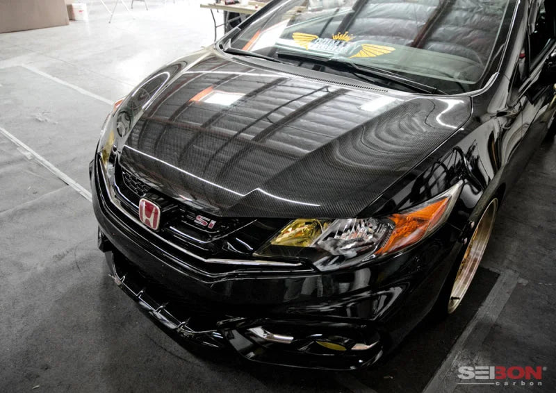 Seibon 2014+ Honda Civic OEM Style Carbon Fiber Hood - Installation View