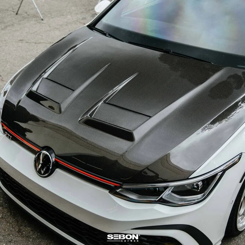 Seibon 2022-2023 Volkswagen Golf GTI/R DV-Style Carbon Fiber Hood - Installation View