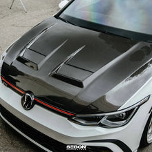 Load image into Gallery viewer, Seibon 2022-2023 Volkswagen Golf GTI/R DV-Style Carbon Fiber Hood - Installation View