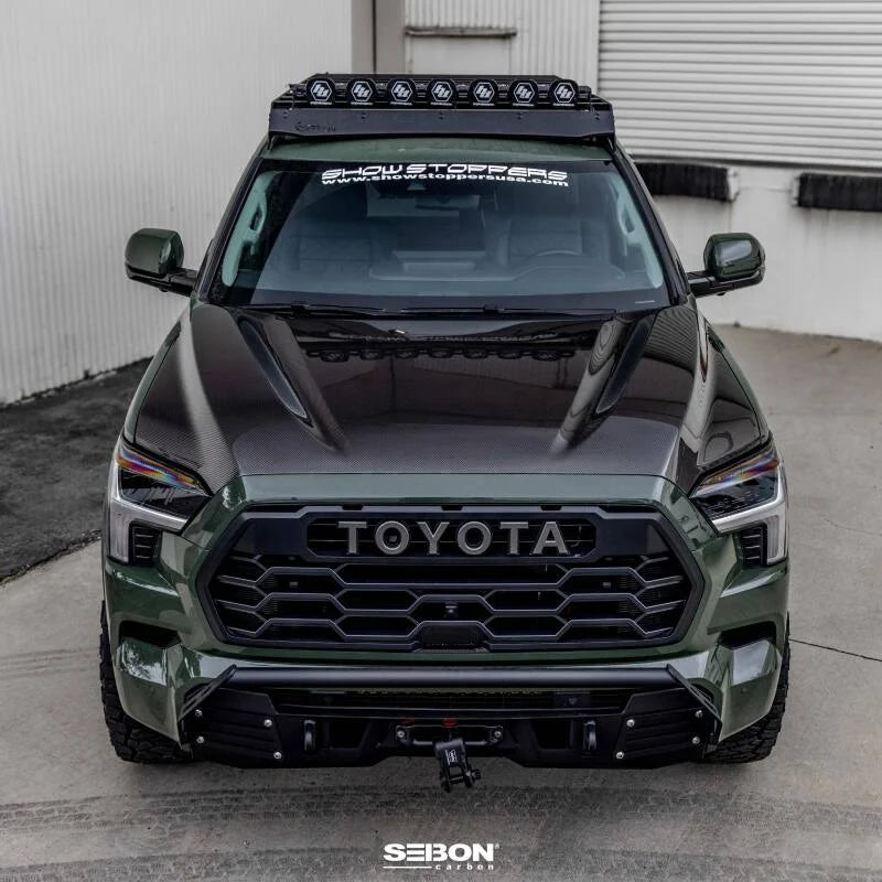 Seibon 22-23 Toyota Tundra OE Style Carbon Fiber Hood - Installation View