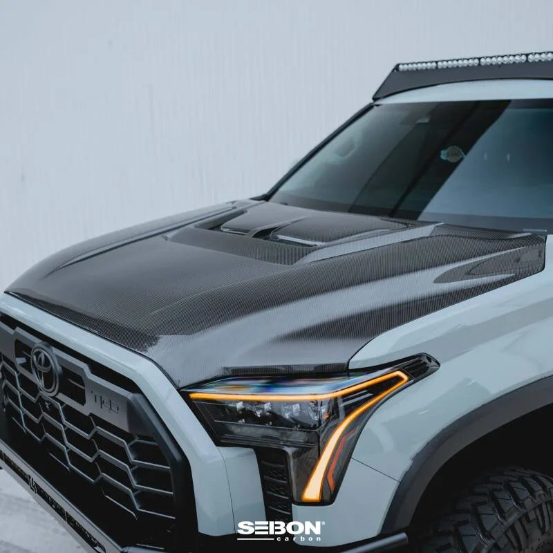 Seibon 22-24 Toyota Tundra / 23-24 Toyota Sequoia RR-Style Carbon Fiber Hood - Installation View