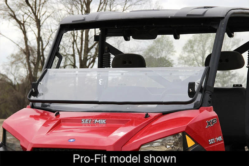 Seizmik 10-14 Polaris 400-570 Ranger Mid-Size - 1.75 in. Versa-Fold Windshield - UV Resistant Poly - Installation View