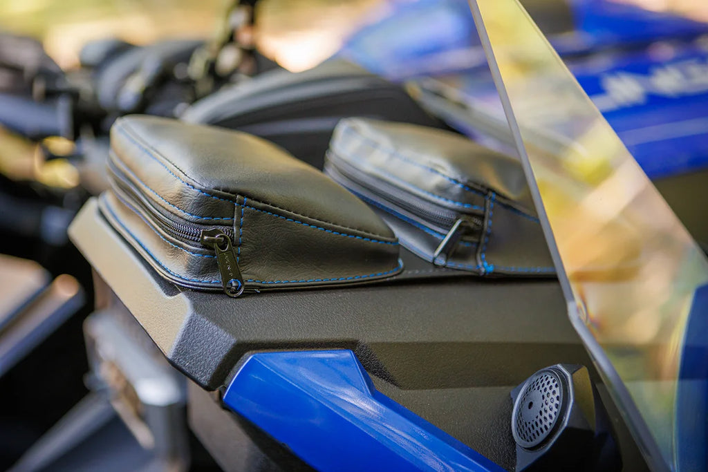 Show Chrome Kaliber Dash Pouch - Black with Blue Stitching - Back View