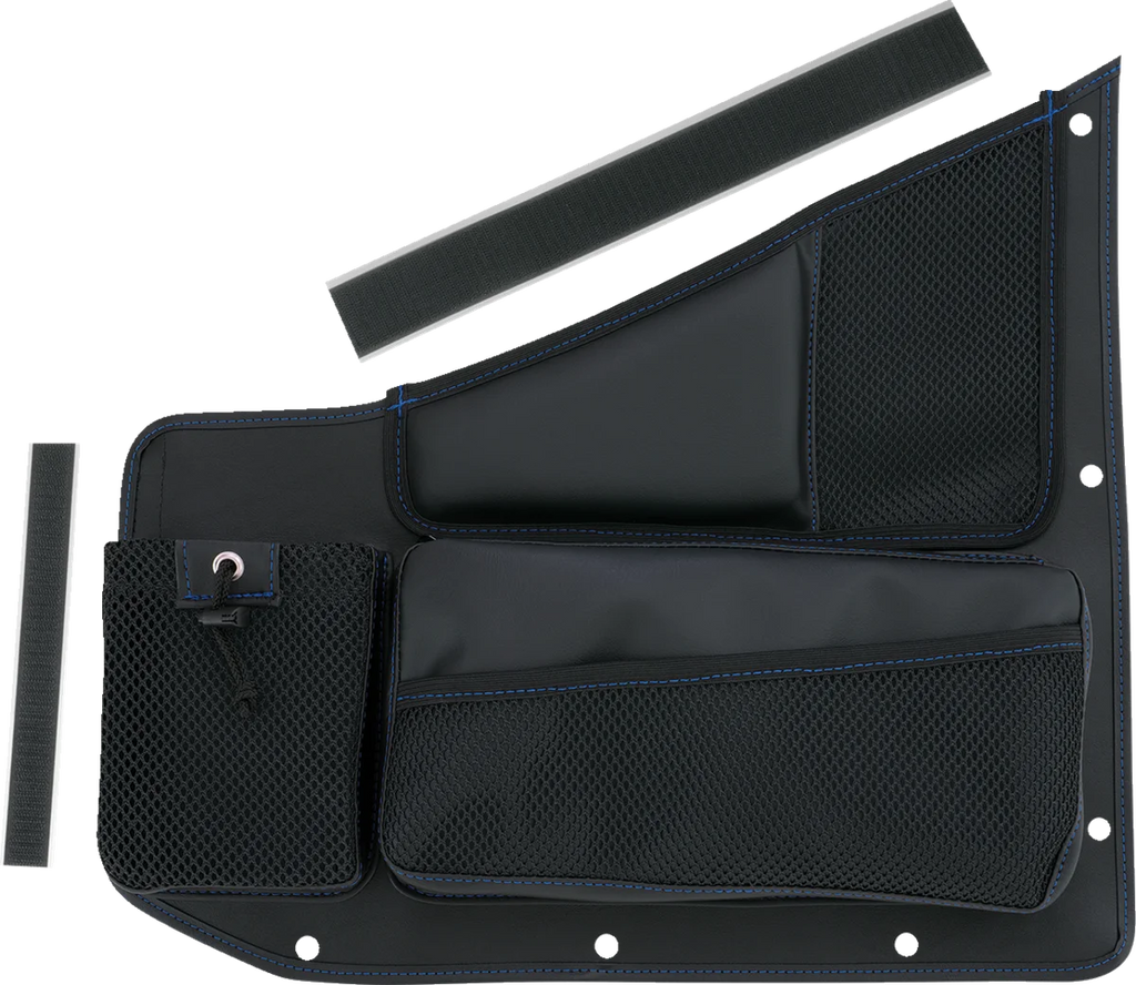 Show Chrome Kaliber Side Organizer - Driver and Passenger - Black w/ Blue Stitching - Side View