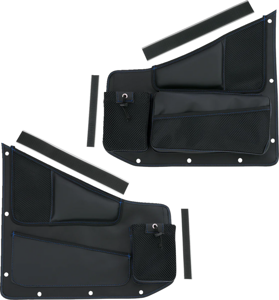 Show Chrome Kaliber Side Organizer - Driver and Passenger - Black w/ Blue Stitching - Back View