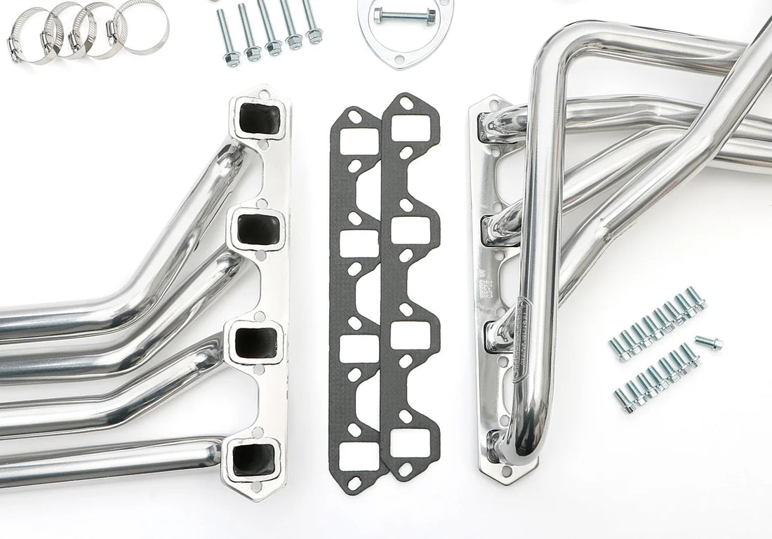 Silver Long-Tube Headers for '80-96 Ford 2WD/4WD F150 Truck, Bronco w/302 (5.0L) Hedman Hedders - Back View