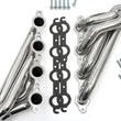 Load image into Gallery viewer, Silver Mid-Length LS Swap Headers For '68-72 Chevelle, El Camino Hedman Hedders - Back View