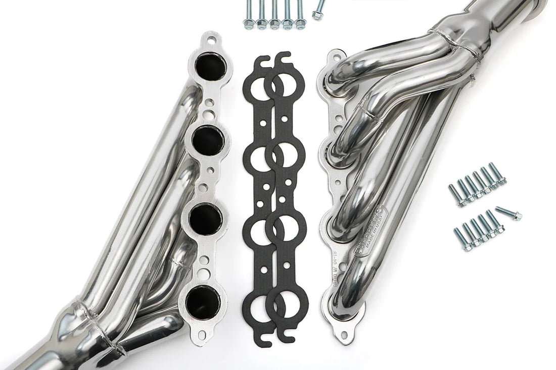 Silver Mid-Length LS Swap Headers For '68-72 Chevelle, El Camino Hedman Hedders - Back View