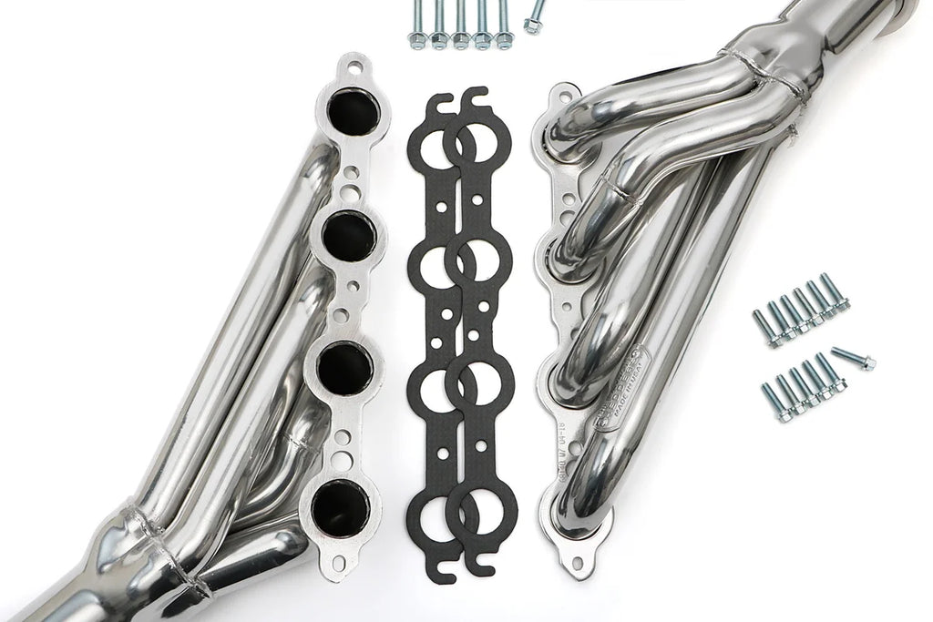 Silver Mid-Length LS Swap Headers For '68-72 Chevelle, El Camino Hedman Hedders - Back View
