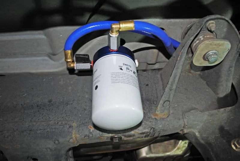 Sinister Diesel 03-07 Dodge 5.9L Cummins Coolant Filtration System w/ Wix Filter - Side View