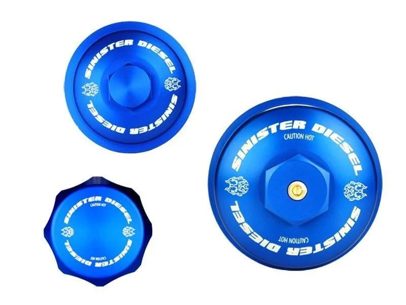 Sinister Diesel 03-07 Ford 6.0L Billet Blue Cap Kit - Main Product View
