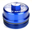 Load image into Gallery viewer, Sinister Diesel 03-07 Ford 6.0L Billet Blue Cap Kit - Side View