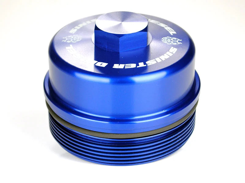 Sinister Diesel 03-07 Ford 6.0L Billet Blue Cap Kit - Side View