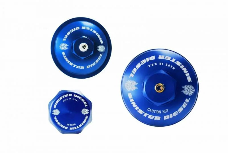 Sinister Diesel 03-07 Ford 6.0L Billet Blue Cap Kit - Back View