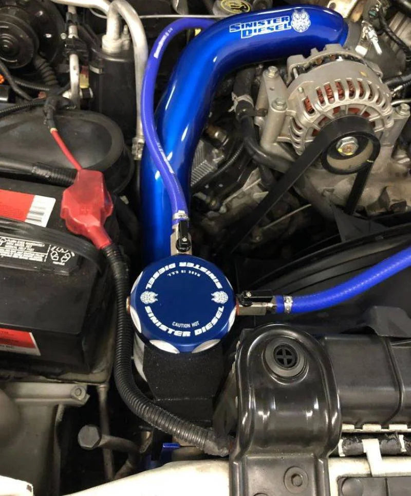 Sinister Diesel 03-07 Ford Powerstroke 6.0L w/ Wix (Round) Coolant Filtration System - Back View