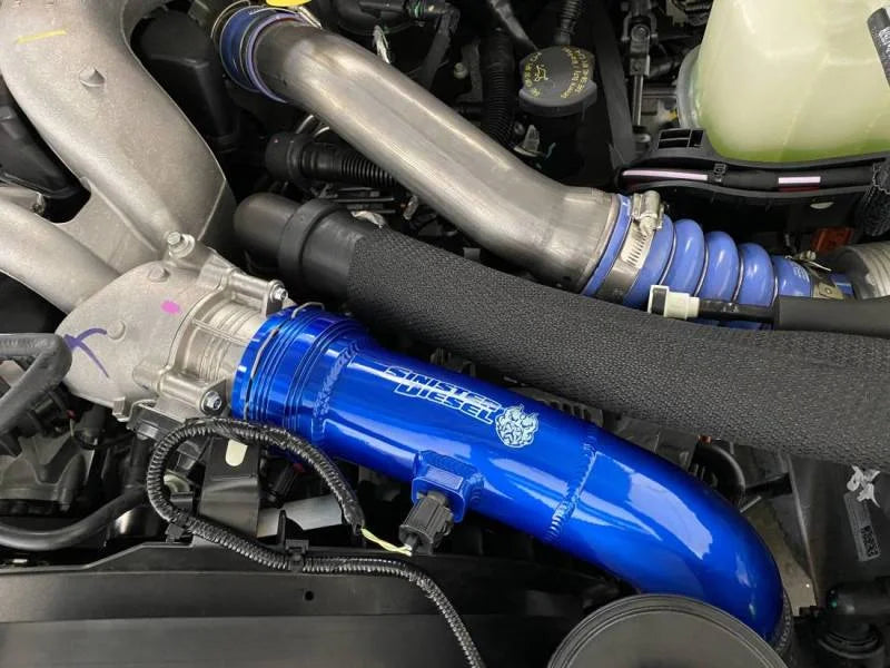 Sinister Diesel 17-19 Ford Powerstroke 6.7L Cold Side Charge Pipe - Back View