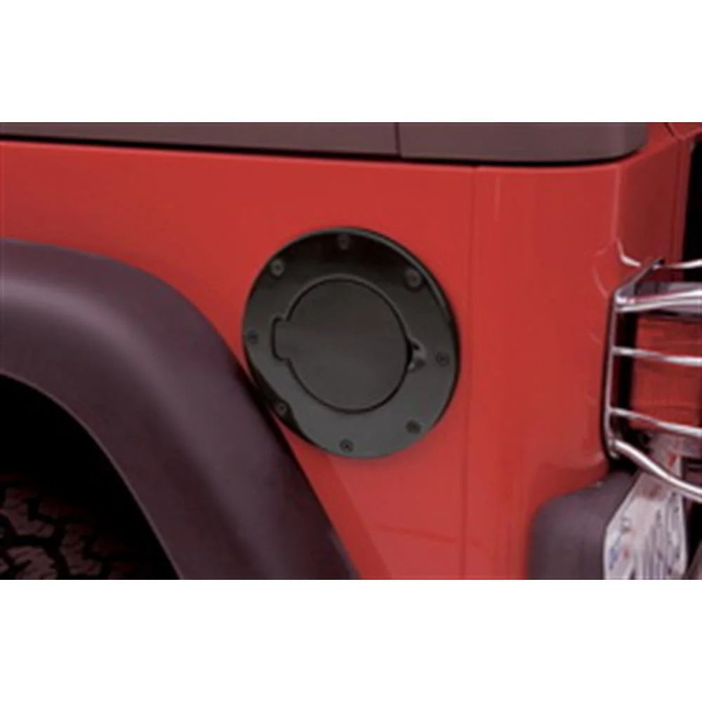 Smittybilt Billet Style Gas Cover - Gloss Black fits 1997-2006 Jeep Wrangler Tj / LJ