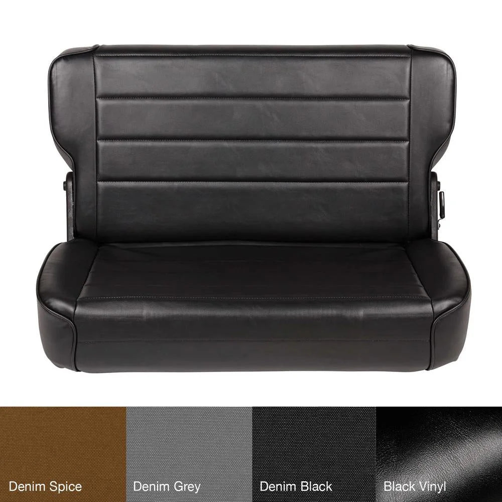 Smittybilt Seat - Rear - Fold & Tumble - Vinyl Black fits 1976-1986 Jeep CJ7 / 1987-1995 Jeep Wrangler - Side View