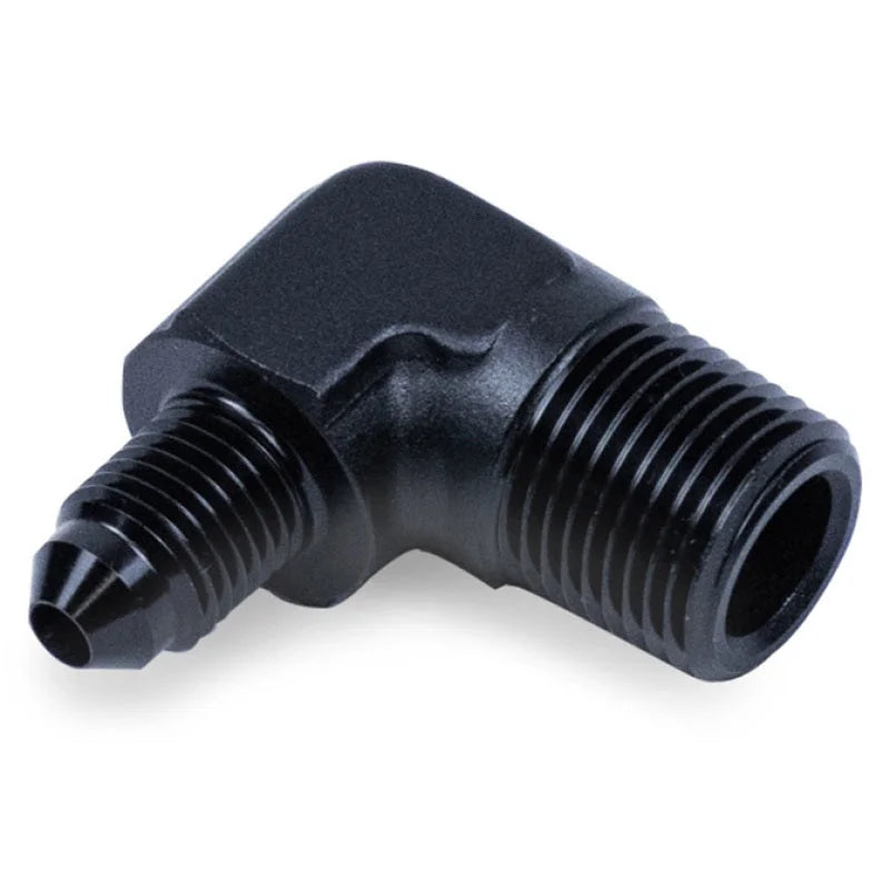 Snow Performance 3/8in NPT to 4AN Elbow Water Fitting (Black) - Side View