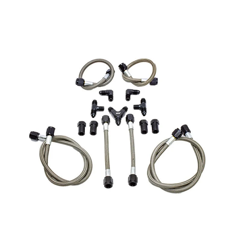 Snow Performance Water Quad Nozzle Stainless Steel Braided Line Upgrade - Side View