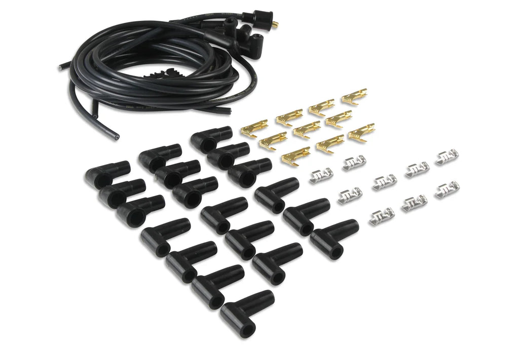 Spark Plug Wire Set- 8mm - Black Wire with Black 90 Deg Boots ACCEL - Back View