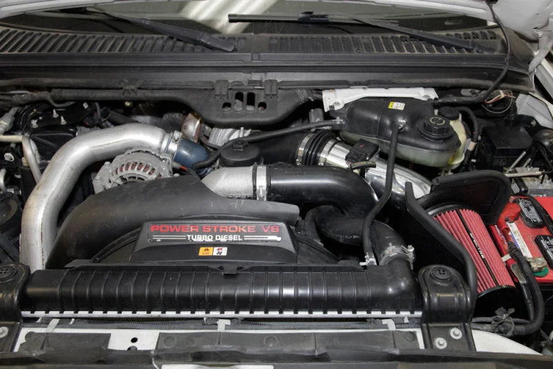 Spectre 03-07 Ford SD V8-6.7L DSL Air Intake Kit - Polished w/Red Filter - Side View