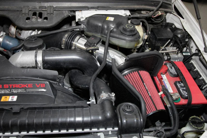 Spectre 03-07 Ford SD V8-6.7L DSL Air Intake Kit - Polished w/Red Filter - Back View