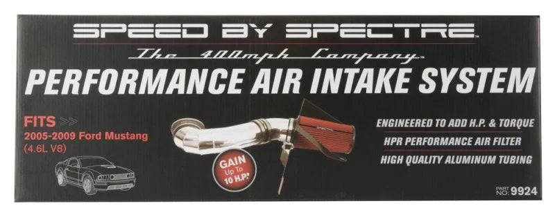 Spectre 05-09 Ford Mustang GT V8-4.6L F/I Air Intake Kit - Polished w/Red Filter - Side View