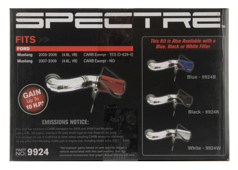 Spectre 05-09 Ford Mustang GT V8-4.6L F/I Air Intake Kit - Polished w/Red Filter - Back View