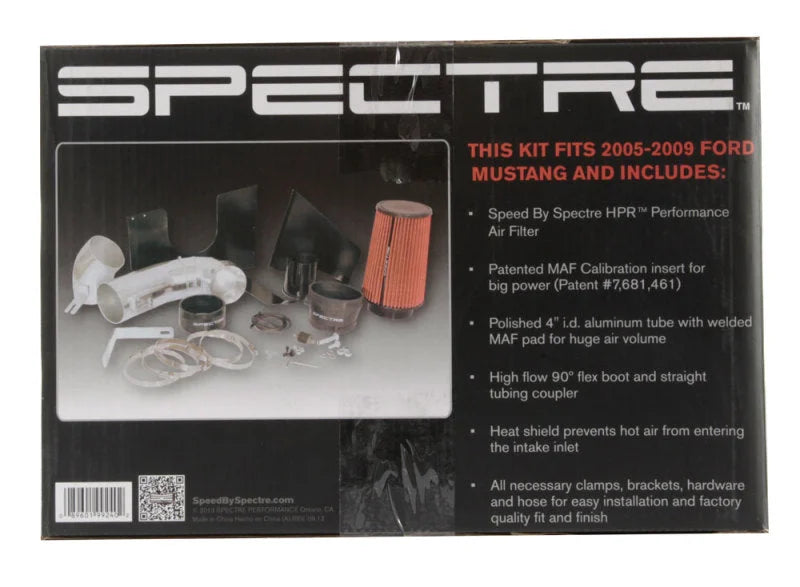 Spectre 05-09 Ford Mustang GT V8-4.6L F/I Air Intake Kit - Polished w/Red Filter - Additional View 7