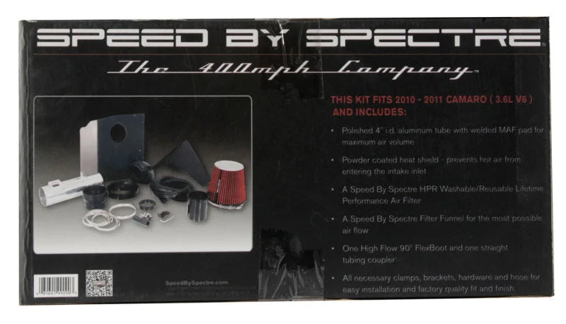 Spectre 10-11 Chevy Camaro V6-3.6L F/I Air Intake Kit - Clear Anodized w/Red Filter - Installation View