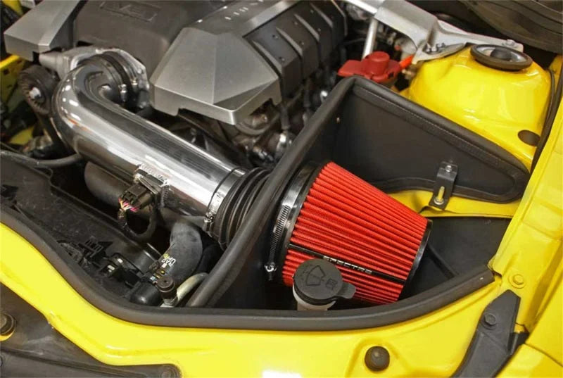 Spectre 10-12 Chevy Camaro V8-6.2L F/I Air Intake Kit - Clear Anodized w/Red Filter - Side View