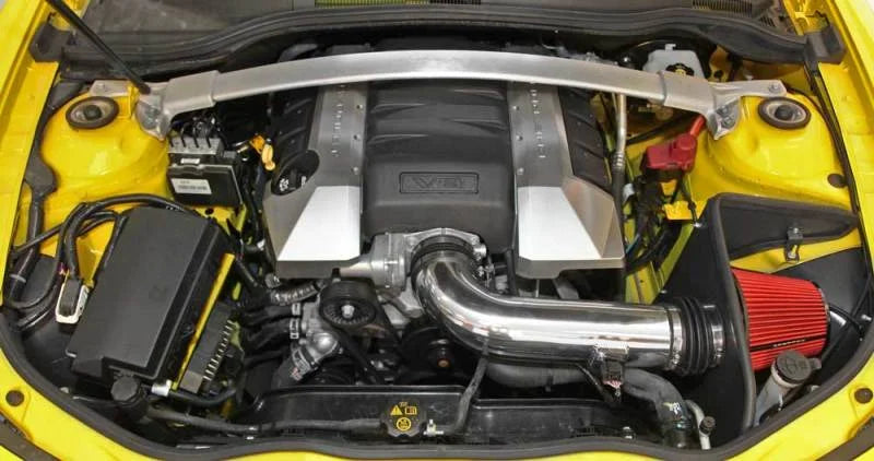 Spectre 10-12 Chevy Camaro V8-6.2L F/I Air Intake Kit - Clear Anodized w/Red Filter - Back View