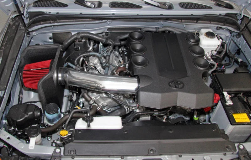 Spectre 10-18 Toyota FJ 10-15 4Runner V6-4.0L F/I Air Intake Kit - Polished w/Red Filter - Back View