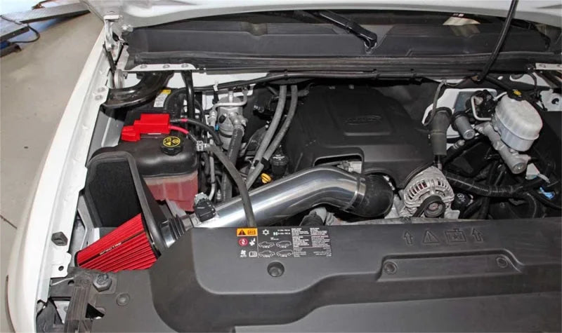 Spectre 11-13 GM 2500HD/3500HD V8-6.0L F/I Air Intake Kit - Polished w/Red Filter - Back View