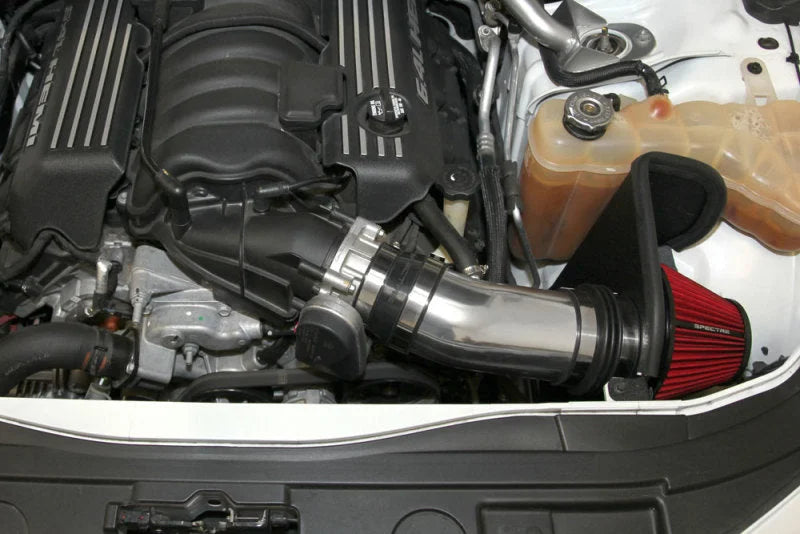 Spectre 11-14 Challenger/Charger V8-6.4L F/I Air Intake Kit - Polished w/Red Filter - Side View