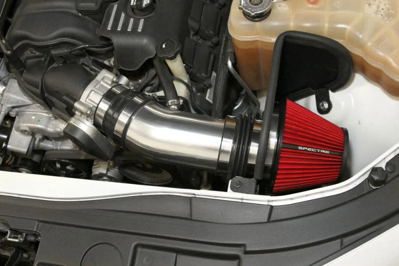 Spectre 11-14 Challenger/Charger V8-6.4L F/I Air Intake Kit - Polished w/Red Filter - Back View