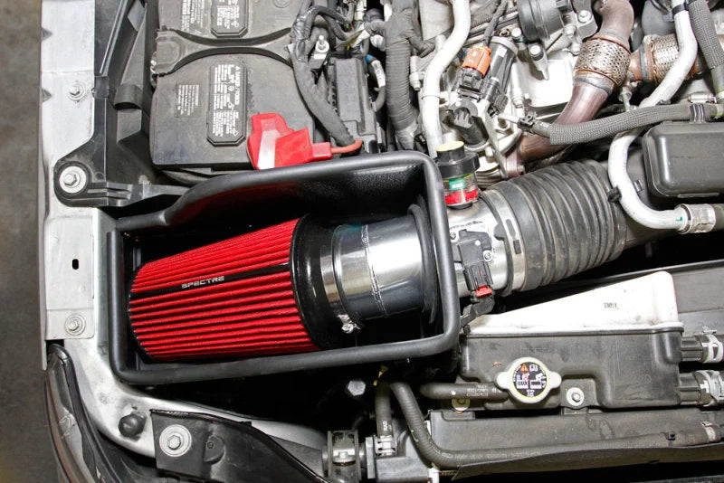 Spectre 11-14 Ford F-Series SD V8-6.7L DSL Air Intake Kit - Polished w/Red Filter - Back View