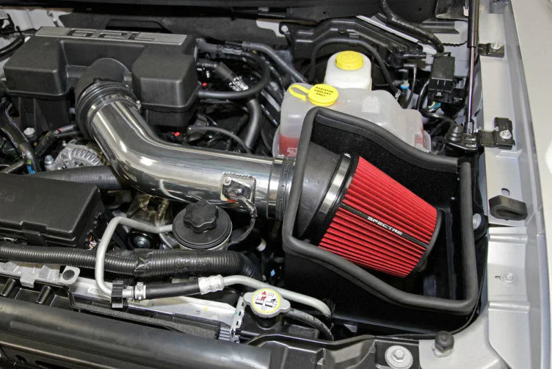 Spectre 11-14 Ford F150 SVT Raptor V8-6.2L F/I Air Intake Kit - Polished w/Red Filter - Side View