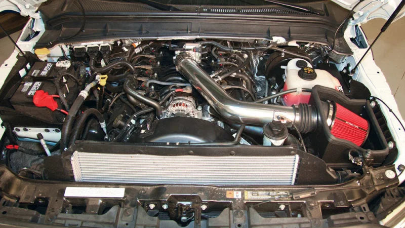 Spectre 11-14 Ford F250/350 V8-6.2L F/I Air Intake Kit - Polished w/Red Filter - Installation View