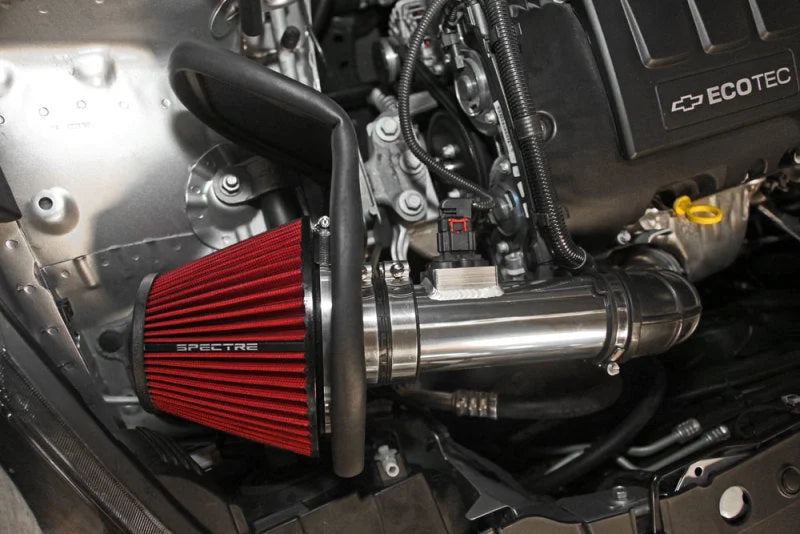 Spectre 11-15 Chevy Cruze 1.4L Air Intake Kit - Polished w/Red Filter - Back View