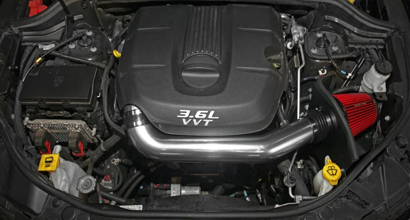 Spectre 11-15 Jeep Grand Cherokee V6-3.6L F/I Air Intake Kit - Polished w/Red Filter - Side View