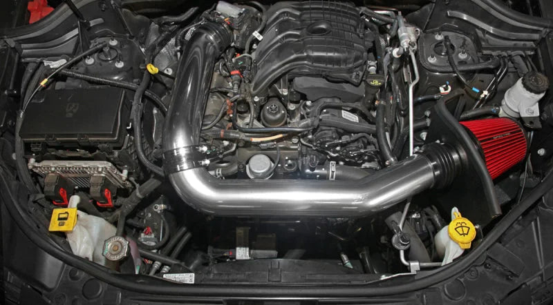 Spectre 11-15 Jeep Grand Cherokee V6-3.6L F/I Air Intake Kit - Polished w/Red Filter - Back View
