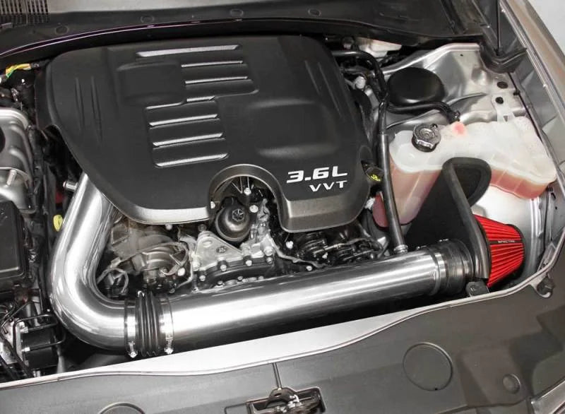 Spectre 11-17 Challenger/Charger 3.6L Air Intake Kit - Polished w/Red Filter - Side View